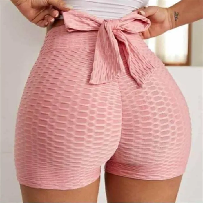 Pink booty shorts with bow